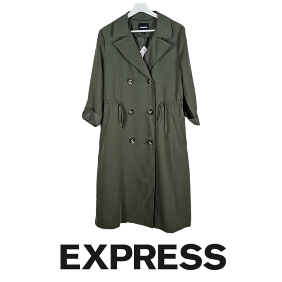 Express Modal Blend Trench Coat in Olive Green, M - Picture 6 of 6